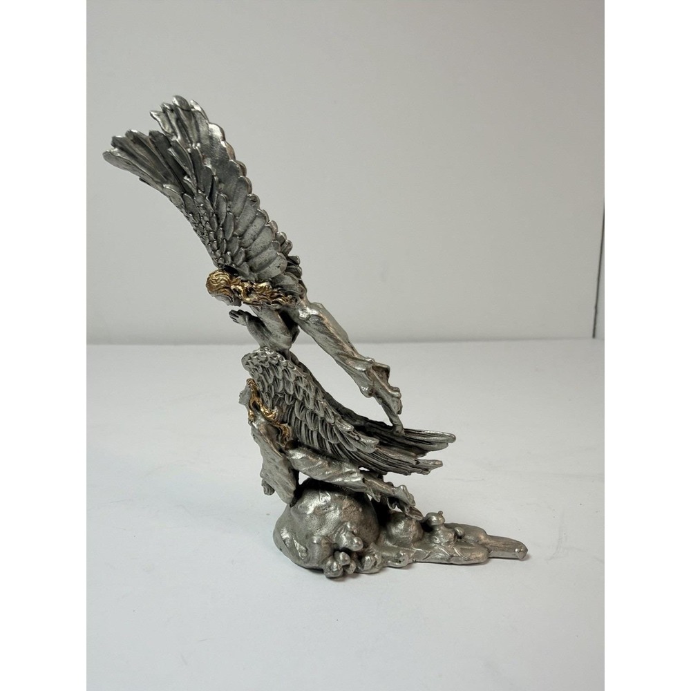 Pewter Flying Angels Golden Hair Vintage‎ Religious Decor Figurine 4" Tall